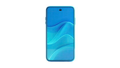 A smartphone against a black background, showcasing a wavy, blue screen
