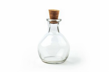 Empty glass bottle with cork stopper clear container laboratory glassware on transparent background