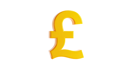 A glossy, golden, 3D pound sign floats isolated on a black background