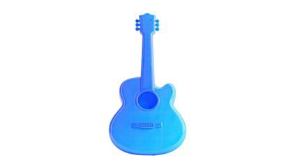 A luminous blue acoustic guitar illustration on a solid black background