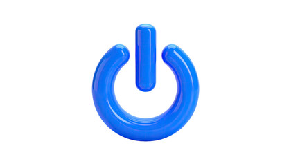 Glossy blue power button graphic against a stark black backdrop