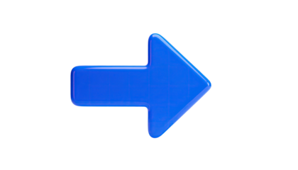 A glossy, blue, right-pointing arrow on a stark, black background