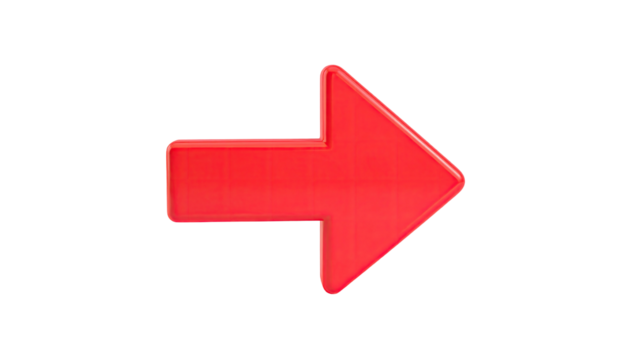 Vibrant, 3D rendering of a red arrow pointing right on a stark black background