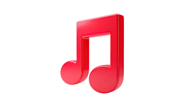 A glossy, red musical note floats against a stark, black background