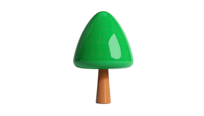 A glossy green cartoon tree with a brown trunk against a solid black background