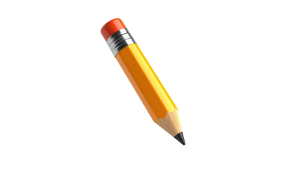 Angled, yellow, wooden pencil with eraser and sharpened graphite tip on black background