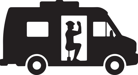 Recreational Vehicle Silhouette. Person in RV Campervan Car Recreation Journey