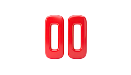 Red, glossy "pause" icon floats against a black background, appearing 3D and smooth