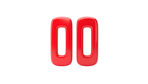 Red, glossy "pause" icon floats against a black background, appearing 3D and smooth