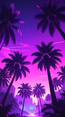 Vibrant purple sunset palm trees