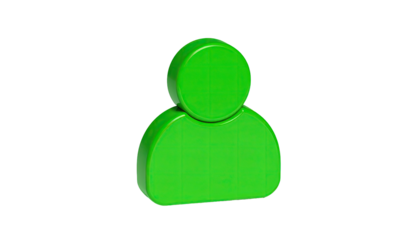 A bright green, 3D-rendered person icon floats on a black, isolated background