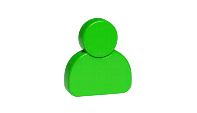 A bright green, 3D-rendered person icon floats on a black, isolated background