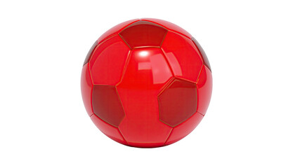 Shiny, red soccer ball isolated on black background, featuring geometric panels