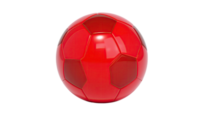 Shiny, red soccer ball isolated on black background, featuring geometric panels