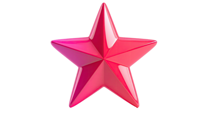 A rendered, five-pointed, shaded, pink star with a shiny, glossy finish, on black