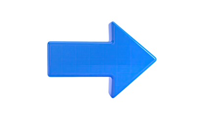 A bright blue, three-dimensional arrow, pointing right, against a stark black background