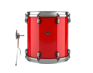 Red drum, metallic hardware, drumhead