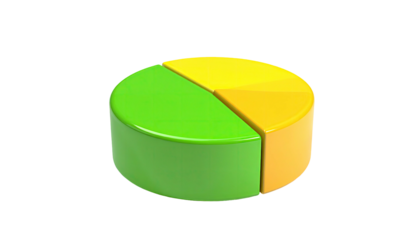 3D rendered pie chart with three colorful sections, isolated on black background