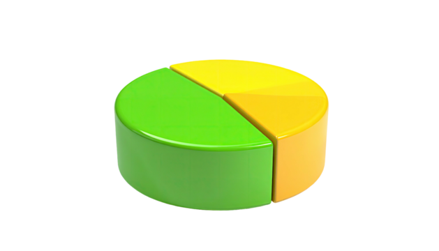 3D rendered pie chart with three colorful sections, isolated on black background