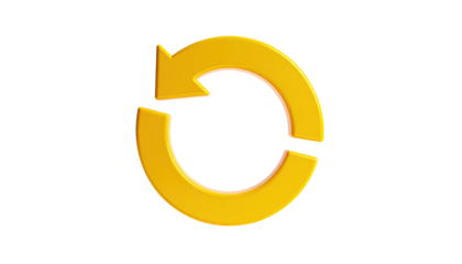 Bright yellow curved arrow, looping with a gap on the left against a dark background