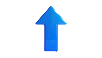 3D-rendered, vibrant blue arrow pointing upwards against a stark black background