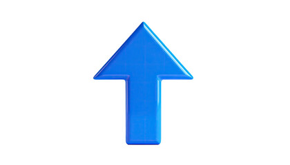 A bright, glossy blue arrow pointing directly upwards against a stark black background