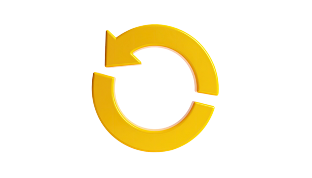 Bright yellow curved arrow, looping with a gap on the left against a dark background