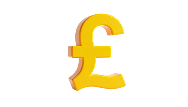 Shiny, golden, three-dimensional pound sign floating on a black background