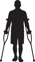 Silhouette of Man Walking with Crutches on Checkered Background