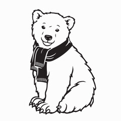 Winter Polar Bear Wearing Warm Scarf Vector Cartoon Design on white background