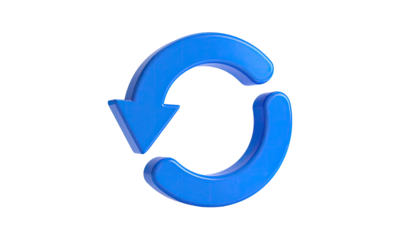 A glossy, blue, stylized arrow forms a looping circle against a black background