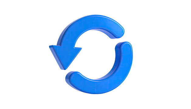A glossy, blue, stylized arrow forms a looping circle against a black background
