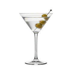 Angled View of Martini Glass with Olive and Reflections, Isolated