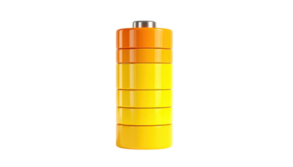 Cylindrical, colorful battery icon on black, showing charge levels