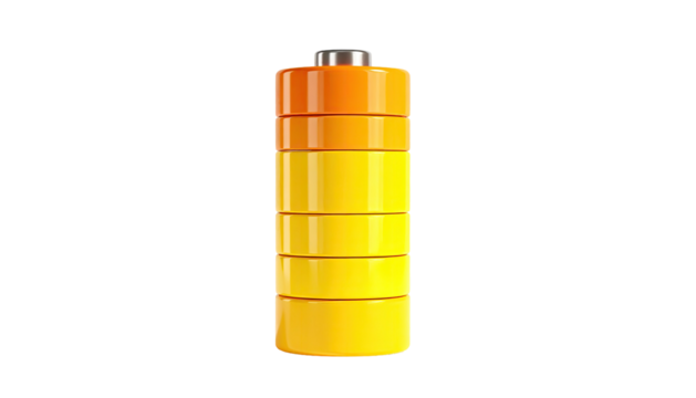 Cylindrical, colorful battery icon on black, showing charge levels