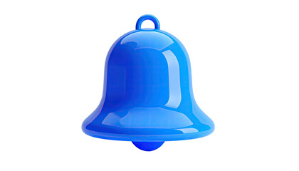 Glossy, blue, 3D rendering of a bell with a loop on top, isolated on black