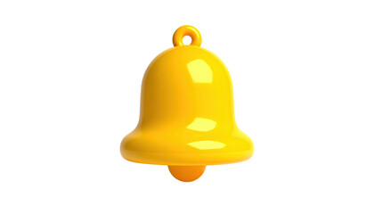 3D render of a bright yellow bell with a loop and curved edges against black