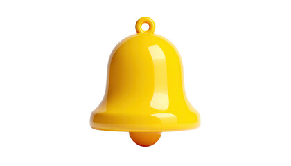 A bright, yellow, glossy bell, isolated against a stark black background