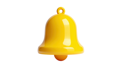 A bright, yellow, glossy bell, isolated against a stark black background