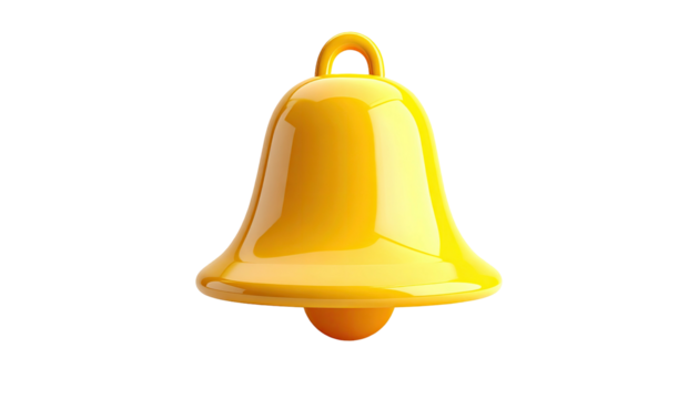 Shiny, golden bell icon with a loop handle, against a pure black background