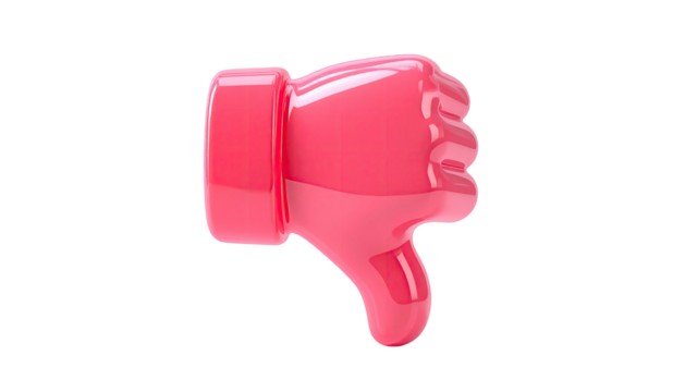 Glossy pink digital thumbs-down emoji against a stark black background - Powered by Adobe