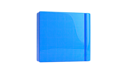 A glossy, sky-blue, rectangular object with rounded edges, on black
