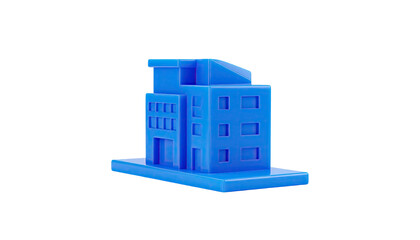 Blue 3D rendered building model isolated on black background, modern design