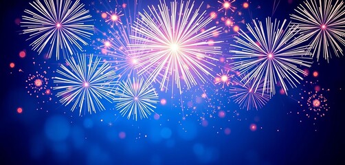 Luxurious blue background with sparkling fireworks ideal for festive celebrations, elegant, bright