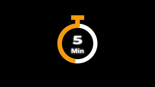 10 minute countdown clock animation, Circular countdown timer for 0 to 10 minute on an isolated background.Stopwatch icon in flat style, motion graphcs.