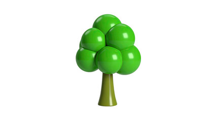 Stylized, 3D rendered tree with a green, rounded crown against a black background
