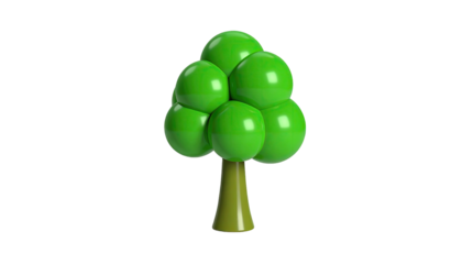 Stylized, 3D rendered tree with a green, rounded crown against a black background