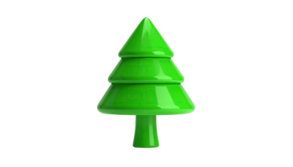 A simple, glossy green cartoon Christmas tree on a solid black background