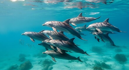 Naklejka premium Dolphins Swim Together.