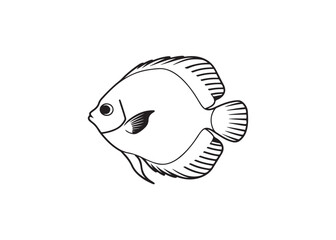 Discus fish black silhouette vector illustration of tropical sea life animal.